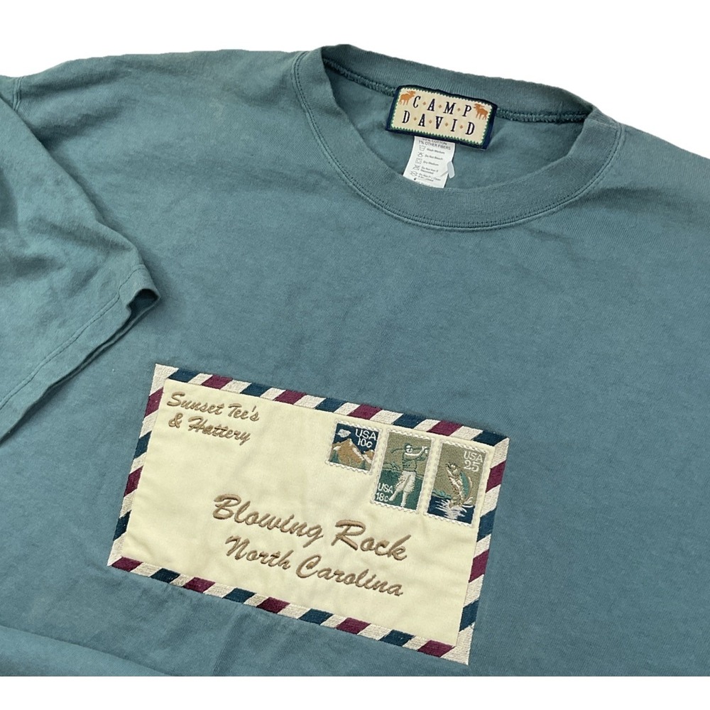 Camp David T-Shirt Large Blowing Rock North Carolina‎ Post Card Tee 90s Vintage